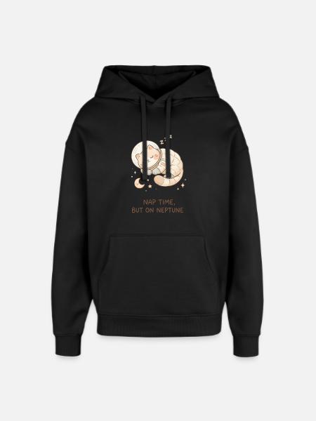 Nap Neptune | Chat de l’espace mignon - Sweat à capuche unisexe Stanley/Stella Oversized - noir