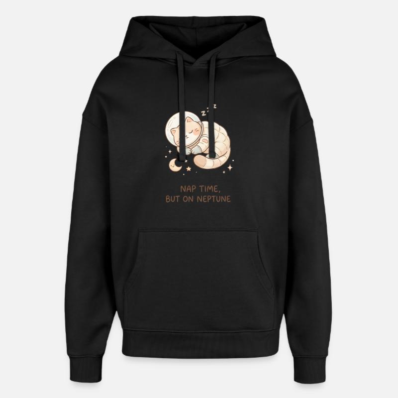 Nap Neptune | Cute Space Cat - Oversized Unisex Hoodie by Stanley/Stella - black