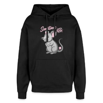 Sometimes I just be fartin' - Maus Furzen Furz  - Oversized Unisex Hoodie von Stanley/Stella - Schwarz - Vorne - AI Model Female 172 light (172cm) & AI Model Male 185 light (185cm)