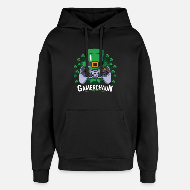 GameChaun Leprechaun Controller Motif - Oversized Unisex Hoodie by Stanley/Stella - black