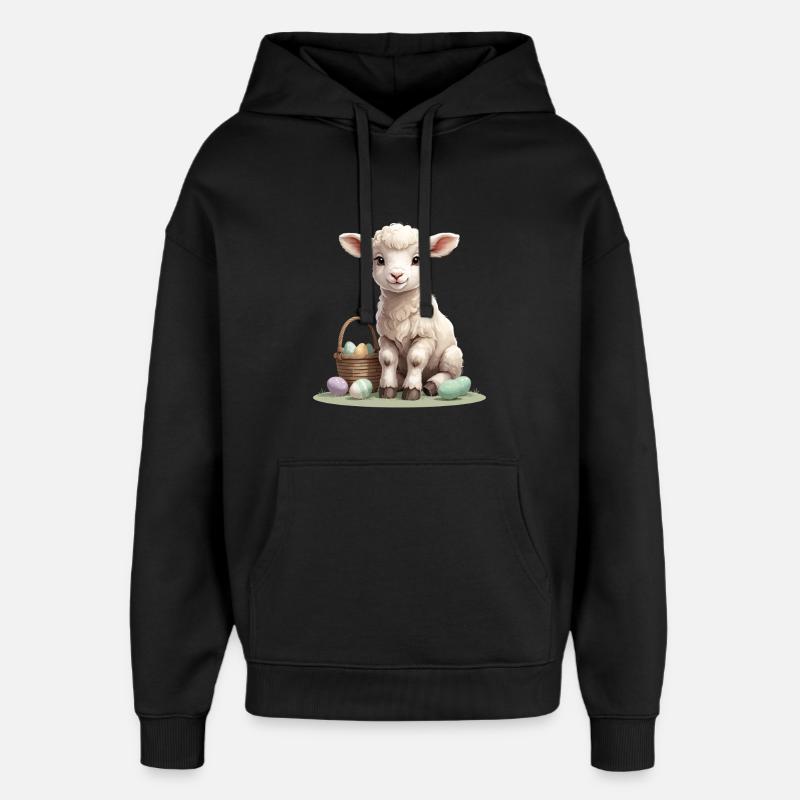 Agneau pastel avec œufs de Pâques - Sweat à capuche unisexe Stanley/Stella Oversized - noir