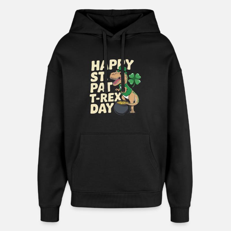 Dino Leprechaun St Patrick Day - Oversized Unisex Hoodie by Stanley/Stella - black
