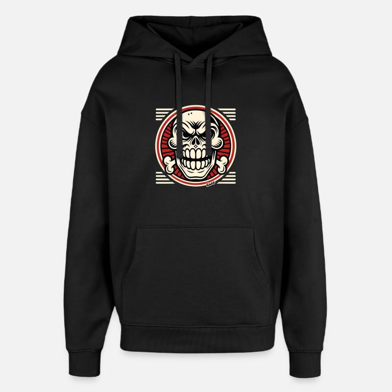 Smilende hodeskalle med bein-emblem - Stanley/Stella Oversized Hettegenser unisex - svart