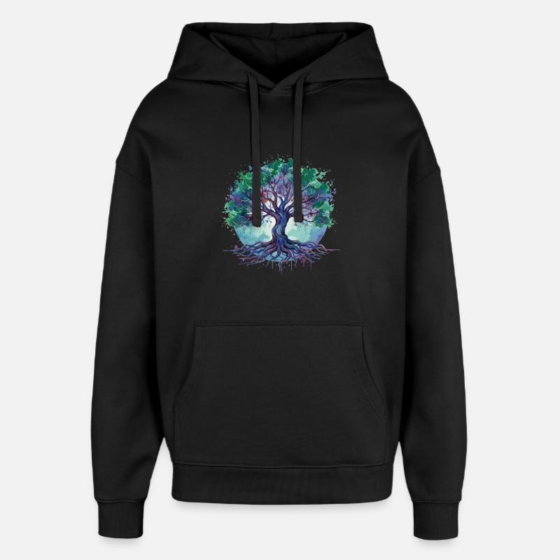 Aquarell Baum des Lebens - Oversized Unisex Hoodie von Stanley/Stella - Schwarz