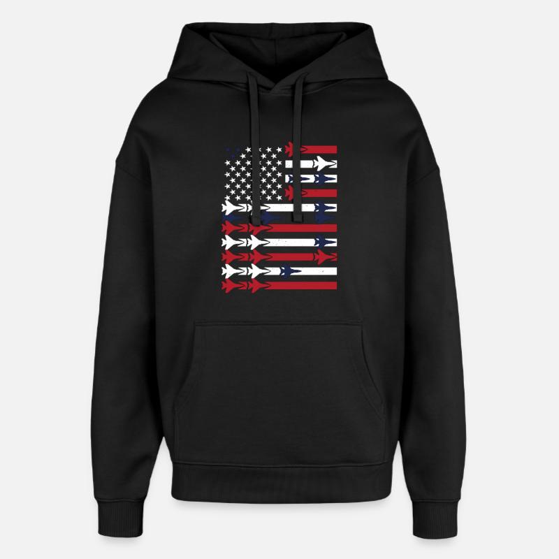 Jet Fighter USA Flag – Avion pilote - Sweat à capuche unisexe Stanley/Stella Oversized - noir