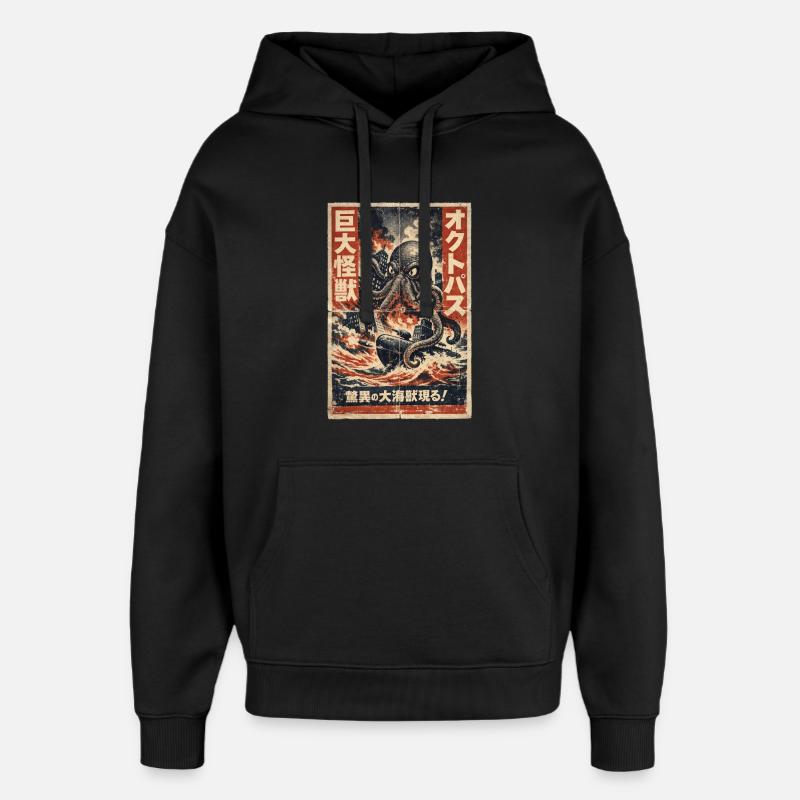 Retro Kaiju Octopus Japon - Sweat à capuche unisexe Stanley/Stella Oversized - noir