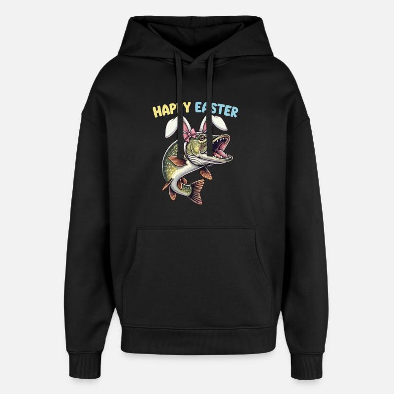 Easter fish pike with rabbit ears - Oversized Unisex Hoodie by Stanley/Stella - black