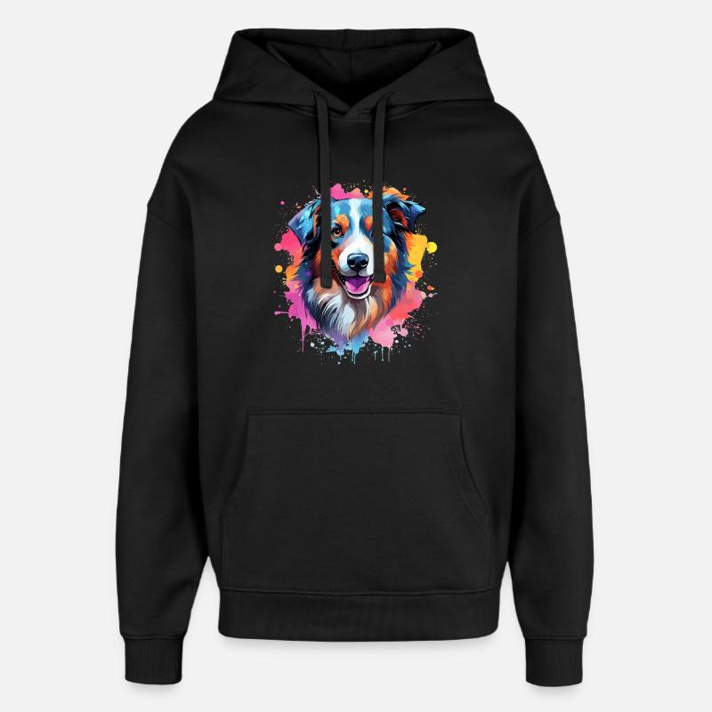 Farbenfrohe Splash-Kunst Australischer Schäferhund - Oversized Unisex Hoodie von Stanley/Stella - Schwarz