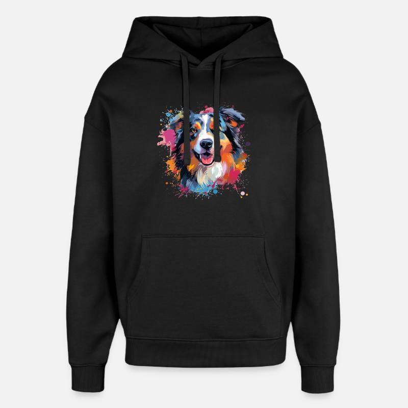 Australian Shepherd Bunte Hunde-Splash-Kunst - Oversized Unisex Hoodie von Stanley/Stella - Schwarz