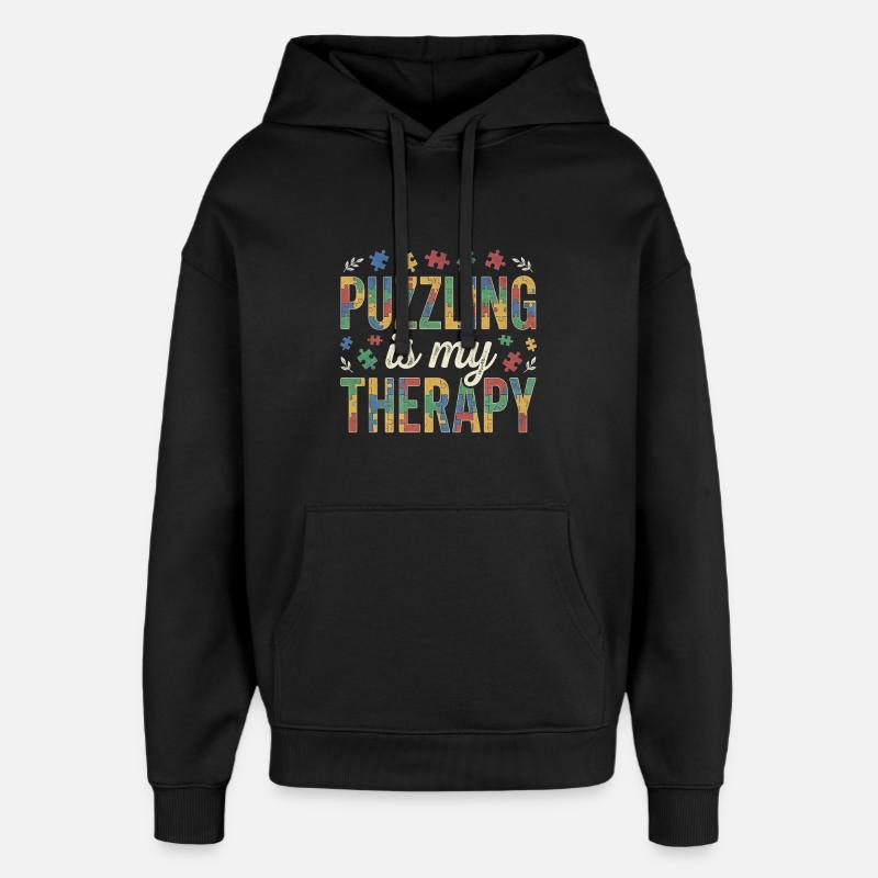 Puzzle is my Therapy - Puzzle rétro - Sweat à capuche unisexe Stanley/Stella Oversized - noir
