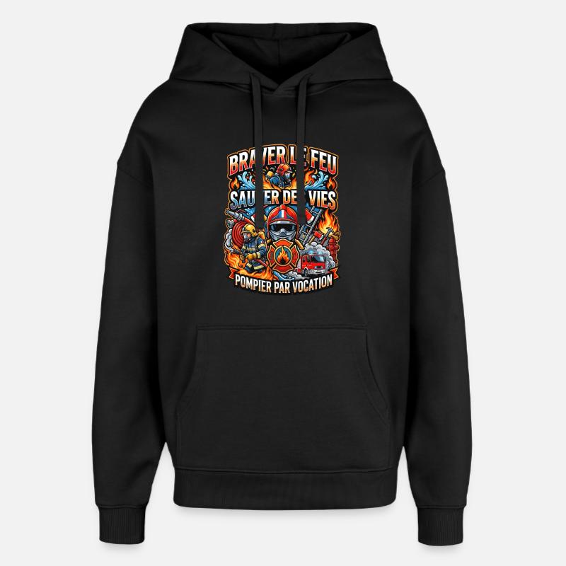 Pompier cadeau homme sapeur-pompier feu héros - Sweat à capuche unisexe Stanley/Stella Oversized - noir