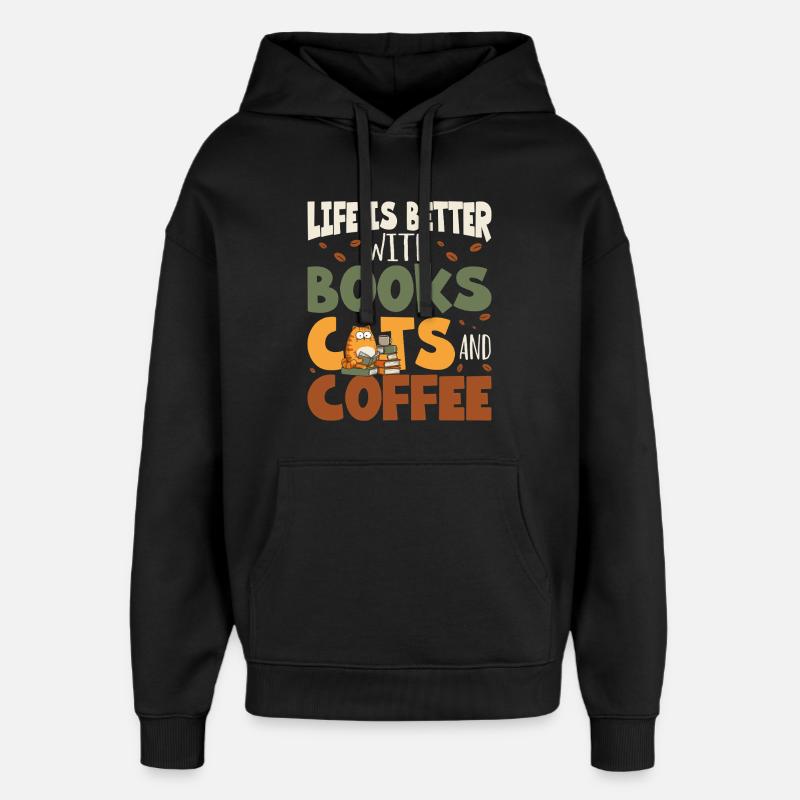 Libri di Lettura Gatti - Stanley/Stella Oversized Felpa con cappuccio unisex - nero