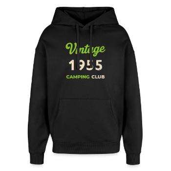 Vintage 1955 – Camping Club Retro Birth Year - Oversized Unisex Hoodie by Stanley/Stella - black - Front - AI Model Female 172 light (172cm) & AI Model Male 185 light (185cm)