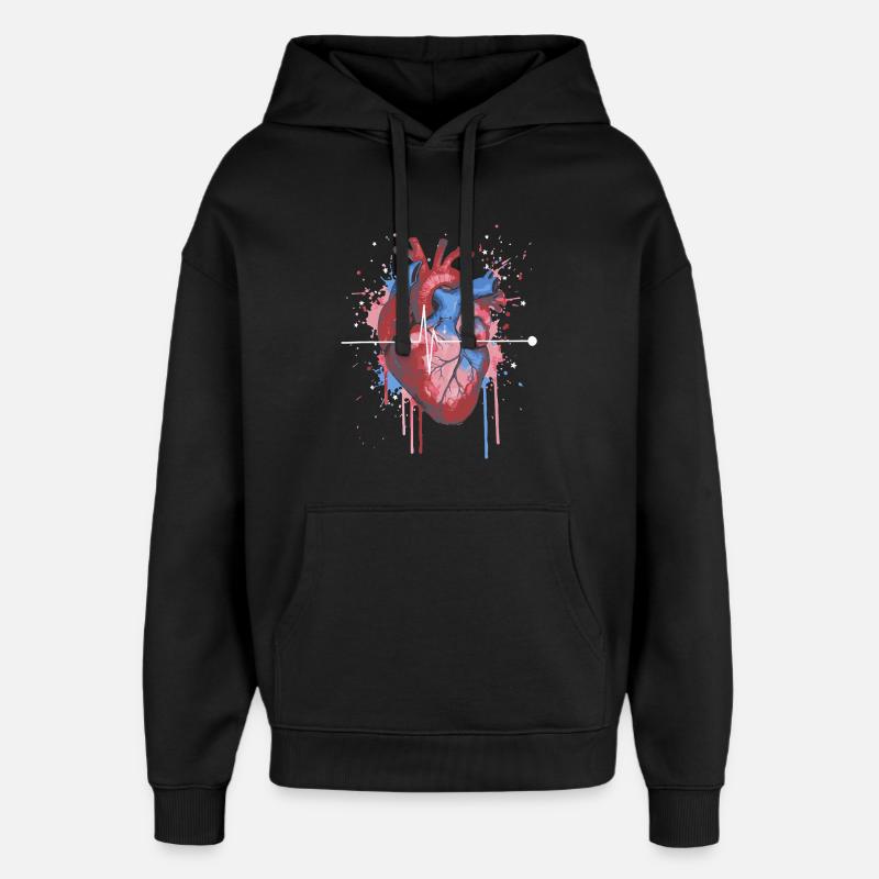Aquarelle ECG anatomique cardiaque - Sweat à capuche unisexe Stanley/Stella Oversized - noir