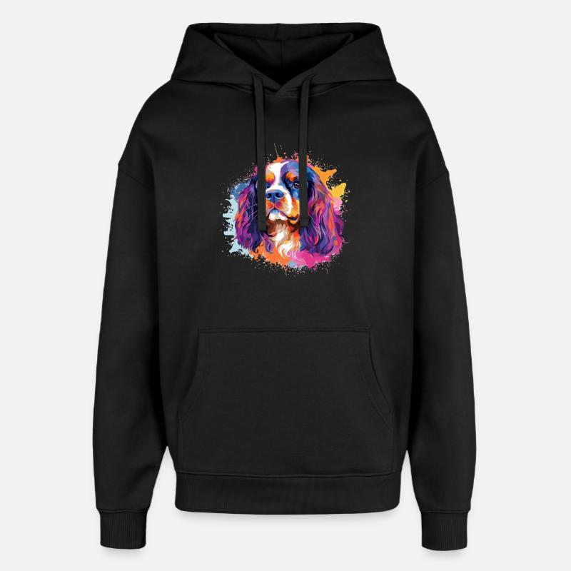 Vibrant Spaniel Splash Portrait - Oversized Unisex Hoodie by Stanley/Stella - black