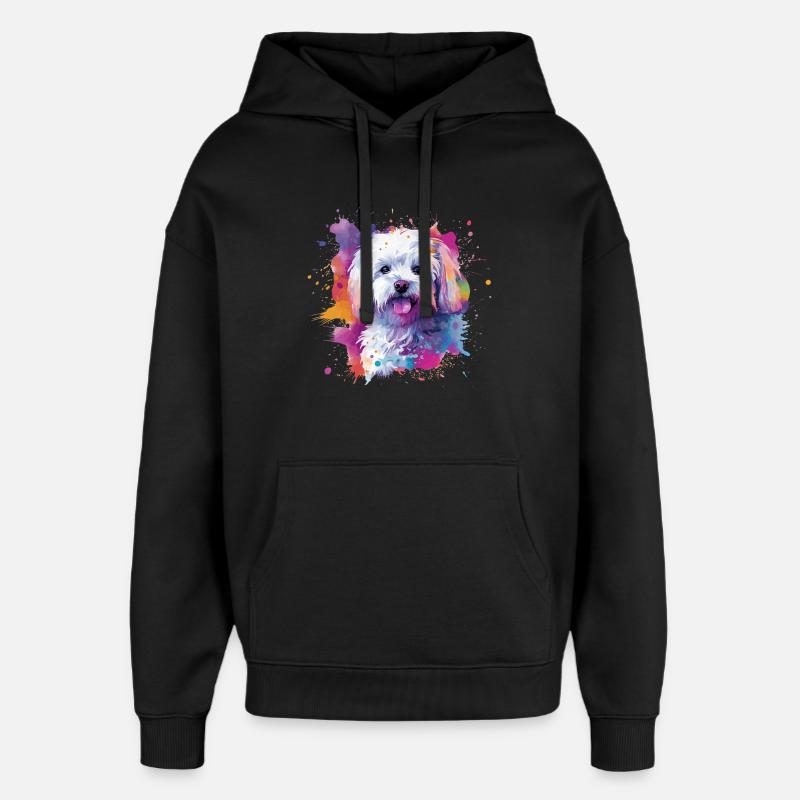 Maltesische bunte Hunde-Splash-Kunst - Oversized Unisex Hoodie von Stanley/Stella - Schwarz