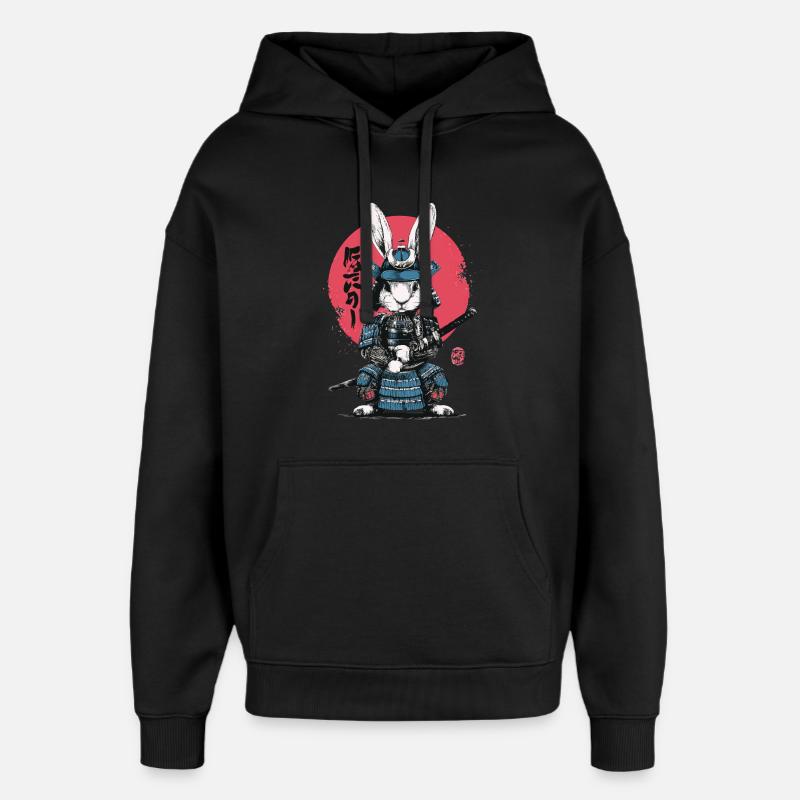 Bunny Samurai in Armor - Oversized Unisex Hoodie by Stanley/Stella - black