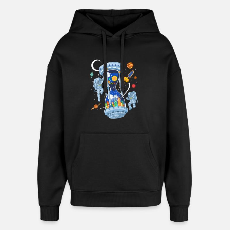 Space Hourglass Astronauts Galaxy Time - Oversized Unisex Hoodie by Stanley/Stella - black
