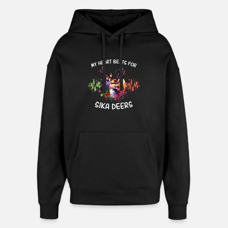 Sika Deer Heart Line - Sweat à capuche unisexe Stanley/Stella Oversized - noir