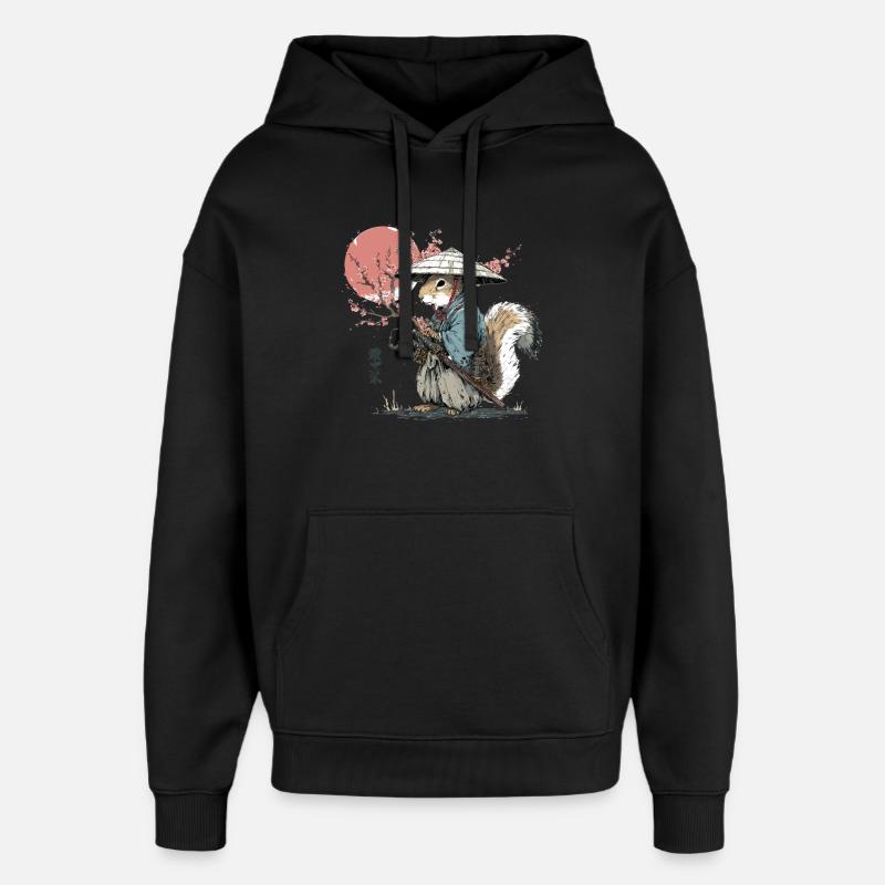 Samouraï Écureuil en Robe de Sakura - Sweat à capuche unisexe Stanley/Stella Oversized - noir