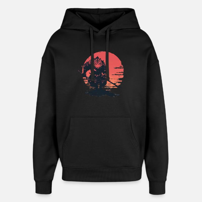 Tiger Samurai au Coucher du Soleil - Sweat à capuche unisexe Stanley/Stella Oversized - noir