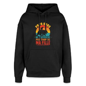 Papa Ours Ne T’Approche Pas De Ma Fille - Oversized Unisex Hoodie von Stanley/Stella - Schwarz - Vorne - AI Model Female 172 light (172cm) & AI Model Male 185 light (185cm)