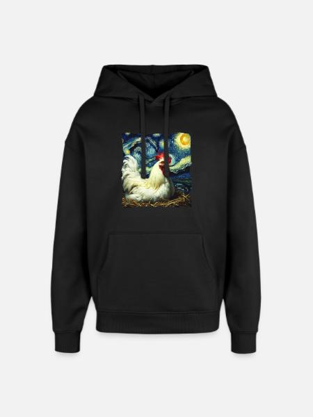 Leghorn Chickens Starry Night - Oversized Unisex Hoodie by Stanley/Stella - black