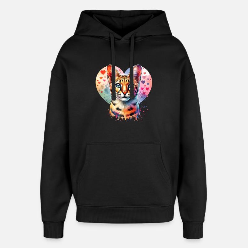 Chat des savanes - Sweat à capuche unisexe Stanley/Stella Oversized - noir