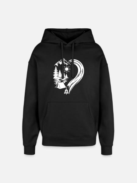 Heart Mountains Camping Nature Adventure - Oversized Unisex Hoodie by Stanley/Stella - black