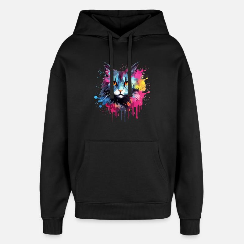 Amerikanischer Bobtail-Katzengesicht – bunte Splash-Kunst - Oversized Unisex Hoodie von Stanley/Stella - Schwarz
