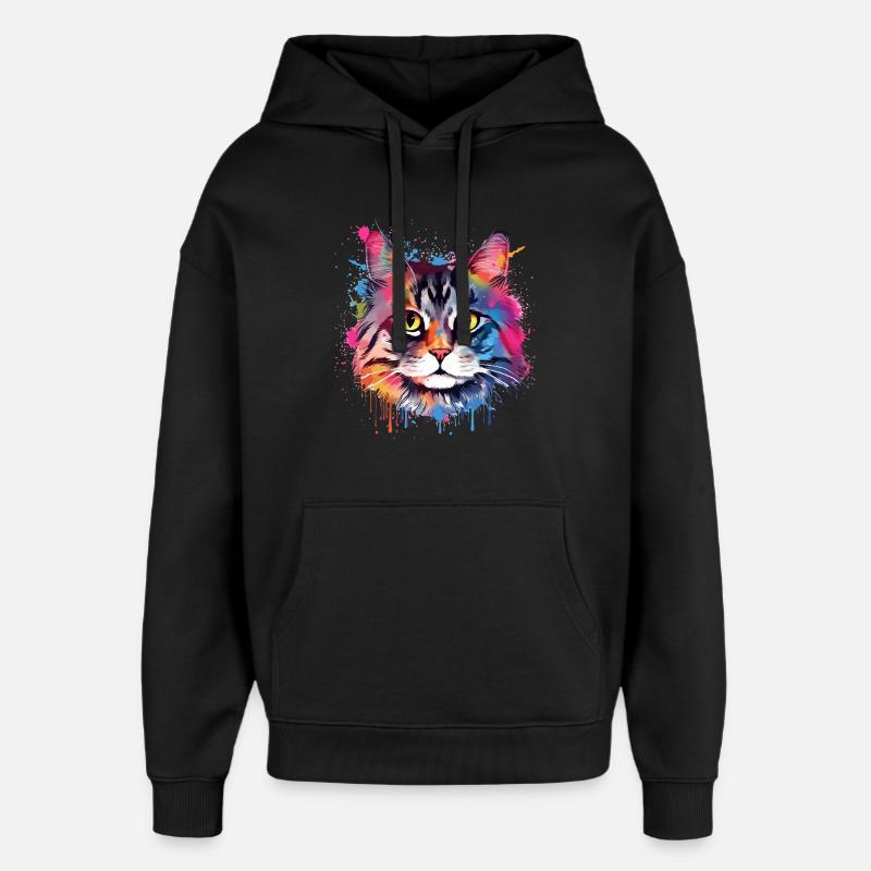 Bunte Splash-Art: Amerikanischer Bobtail-Katzenkopf - Oversized Unisex Hoodie von Stanley/Stella - Schwarz