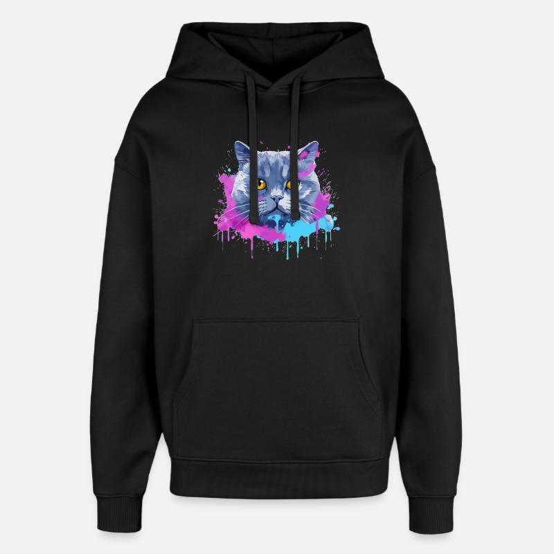 Bunte Splash-Kunst Britisches Kurzhaar-Katzengesicht - Oversized Unisex Hoodie von Stanley/Stella - Schwarz