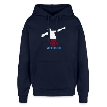 Silhouette calme et attitude - Sweat à capuche unisexe Stanley/Stella Oversized - marine - Devant - AI Model Female 172 light (172cm) & AI Model Male 185 light (185cm)