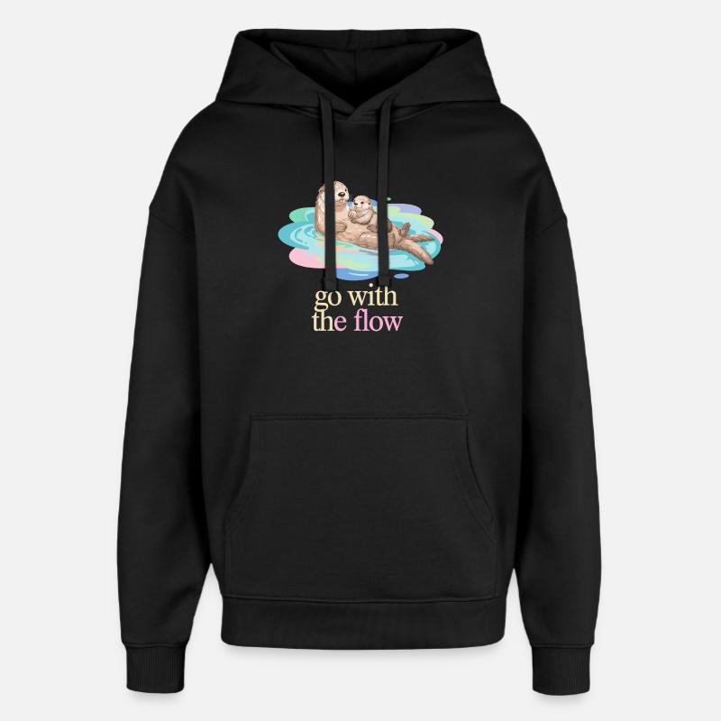 Otter Duo in Pastel Flow - Oversized Unisex Hoodie by Stanley/Stella - black
