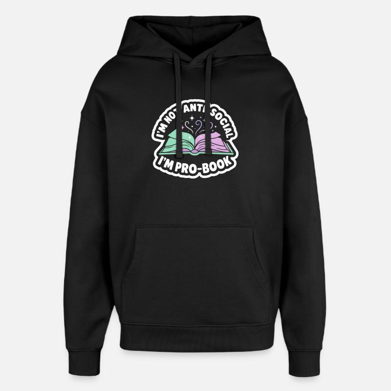 Bokorm-sitat - Søt lesergave - Stanley/Stella Oversized Hettegenser unisex - svart