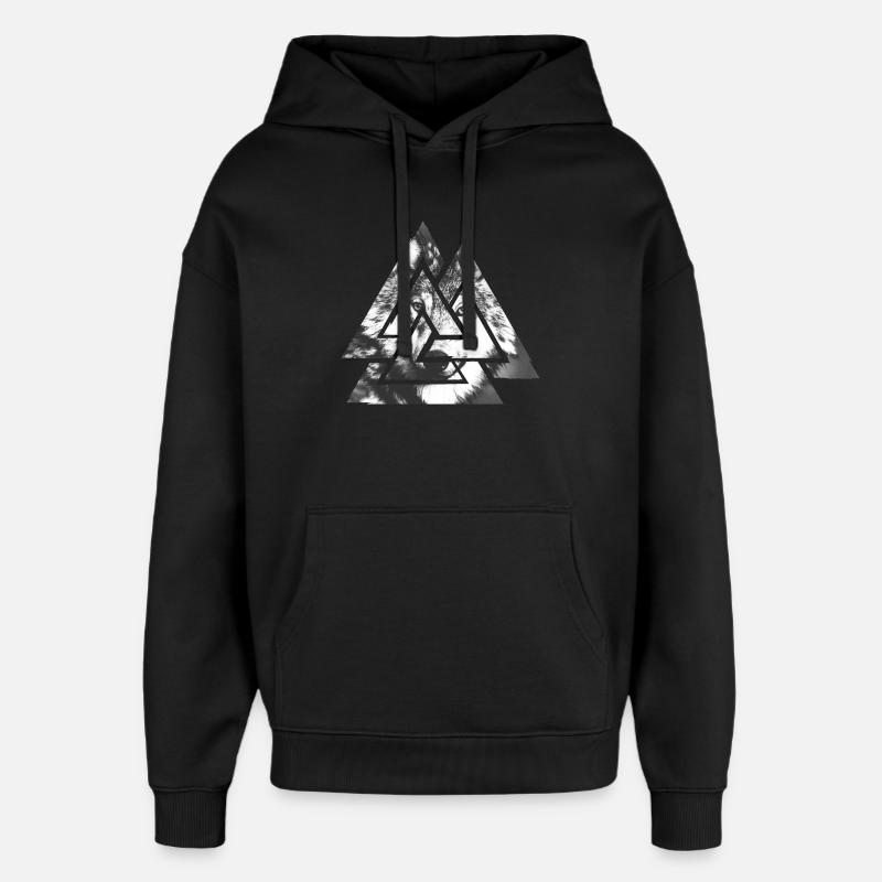 Valknut, symbole d’Odin - Avec Wolf - Sweat à capuche unisexe Stanley/Stella Oversized - noir