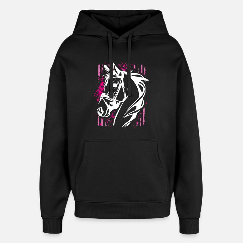 Graffiti-Stil Pferd mit Pinkem Farbsplash - Oversized Unisex Hoodie von Stanley/Stella - Schwarz