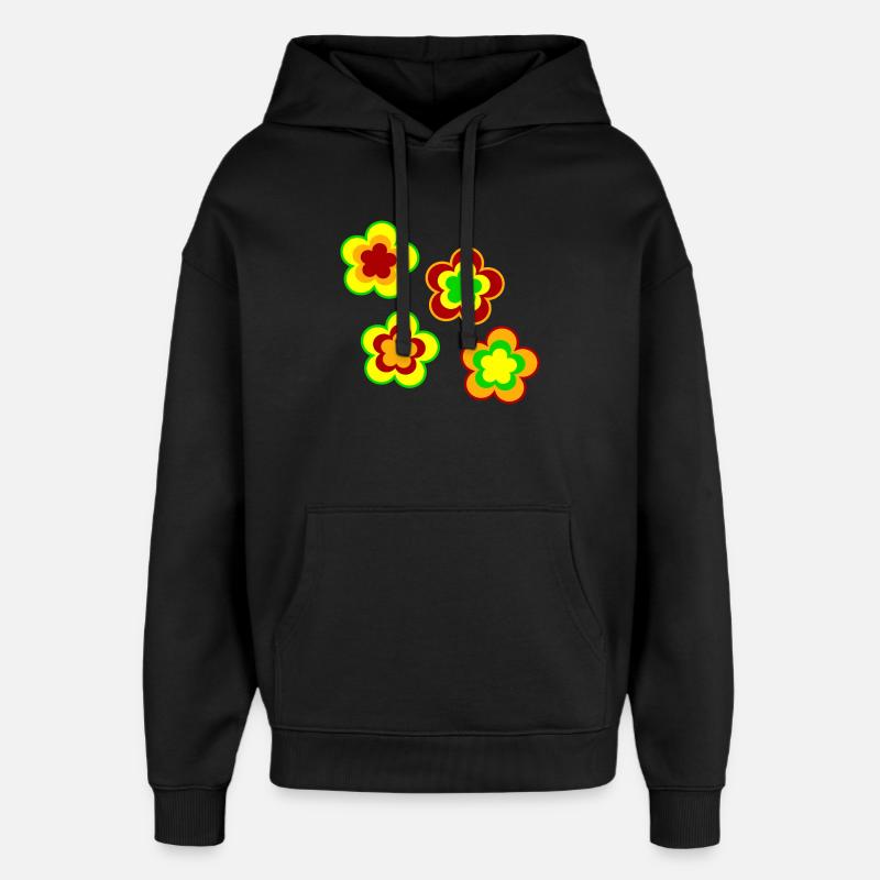 70s Flower Pattern - Oversized Unisex Hoodie by Stanley/Stella - black