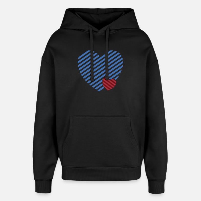 Double Heart - Idée cadeau textile design - Sweat à capuche unisexe Stanley/Stella Oversized - noir