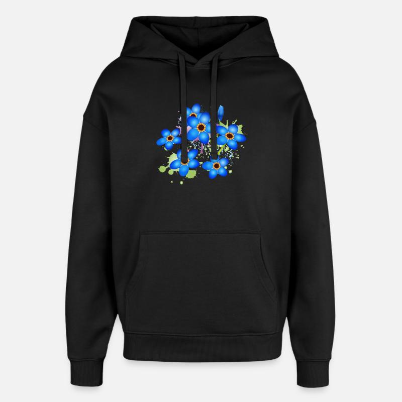 graffiti bleu vif oublie-moi-pas - Sweat à capuche unisexe Stanley/Stella Oversized - noir