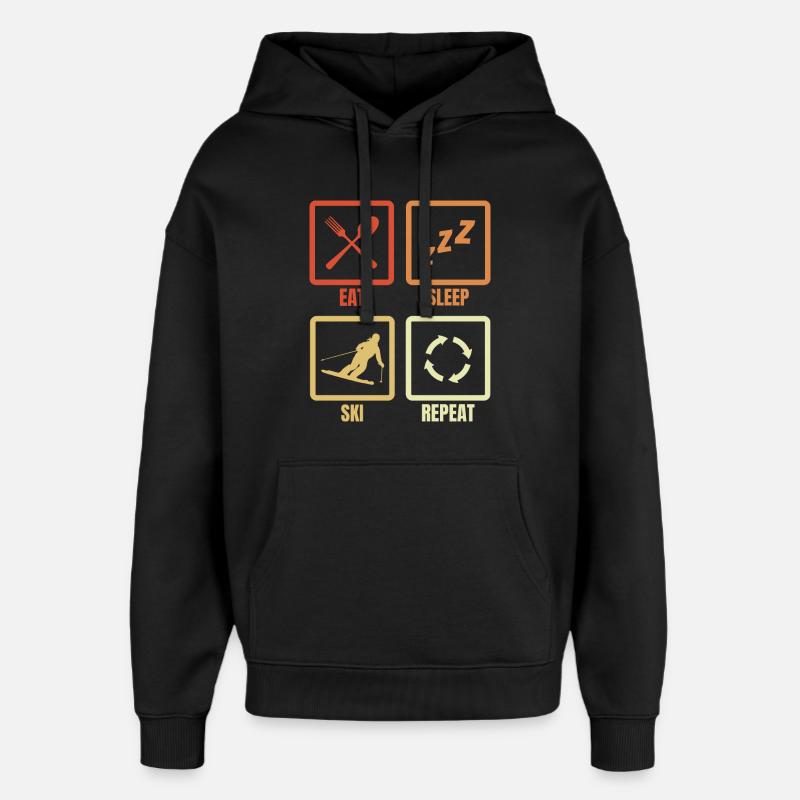 Eating, sleeping, skiing, repeating - Oversized Unisex Hoodie by Stanley/Stella - black