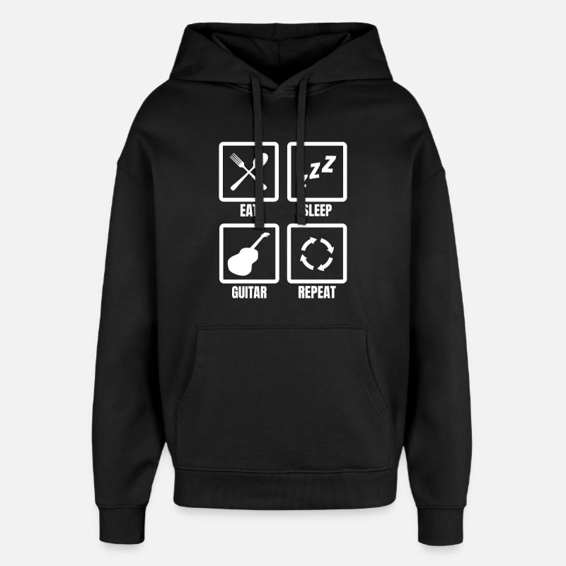 Eating Sleeping Guitar Repeat - Oversized Unisex Hoodie by Stanley/Stella - black