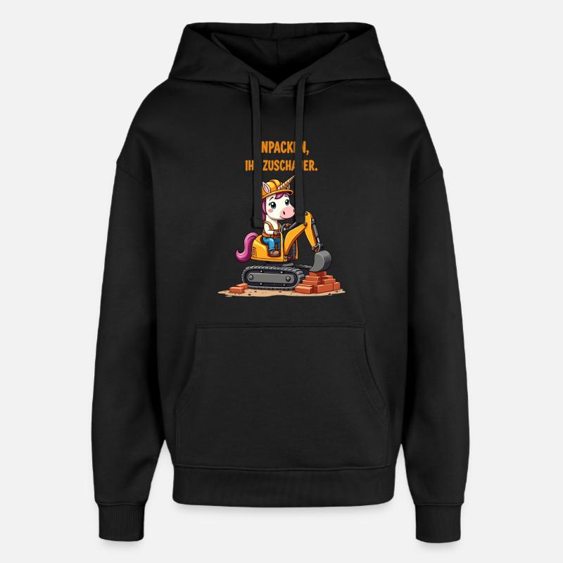 Einhorn Baggermeister - Oversized Unisex Hoodie von Stanley/Stella - Schwarz