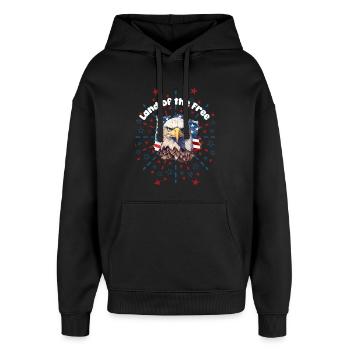 Terre de la liberté – Design patriotique - Sweat à capuche unisexe Stanley/Stella Oversized - noir - Devant - AI Model Female 172 light (172cm) & AI Model Male 185 light (185cm)