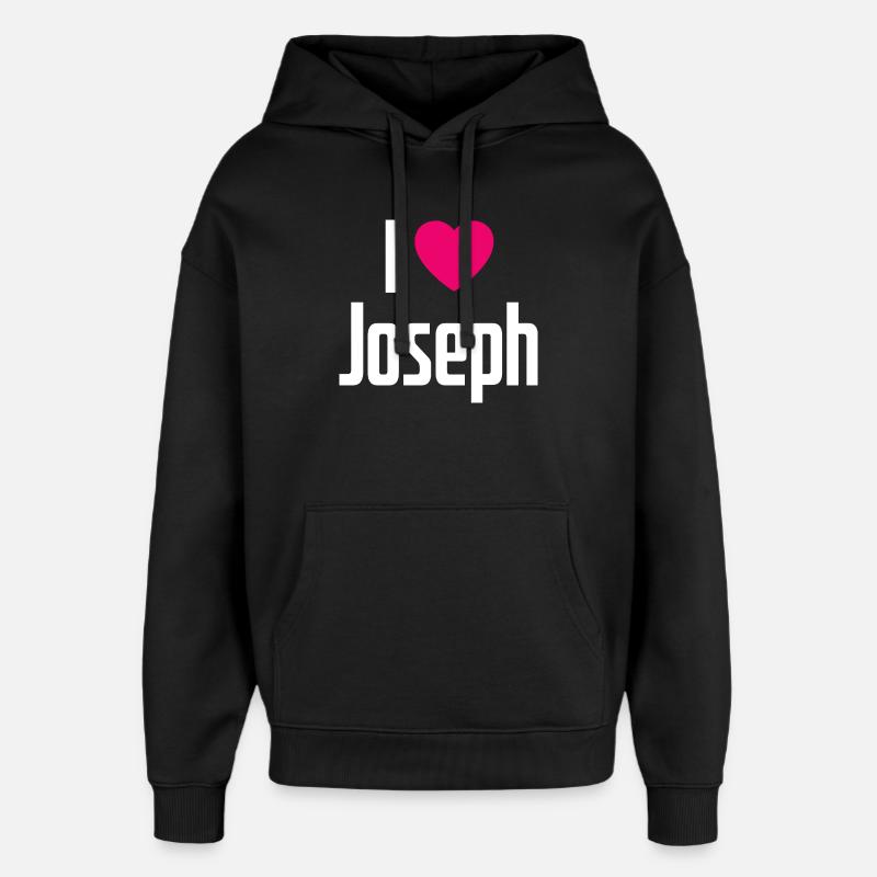 J’aime Joseph Coeur Rose J’aime Joseph - Sweat à capuche unisexe Stanley/Stella Oversized - noir