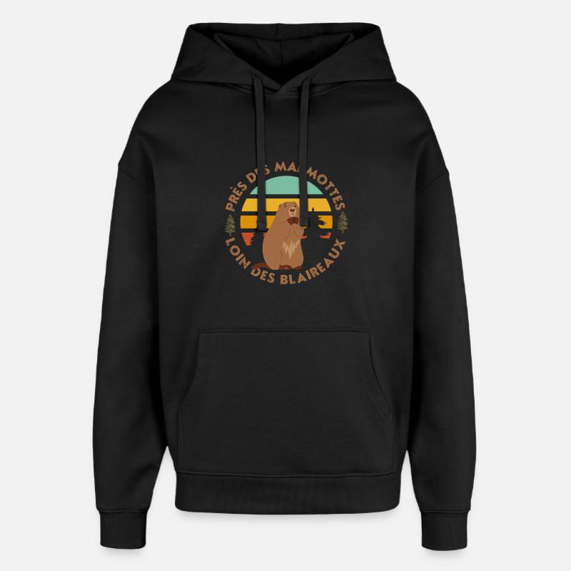 Marmotte Soleil Couchant humour  - Sweat à capuche unisexe Stanley/Stella Oversized - noir