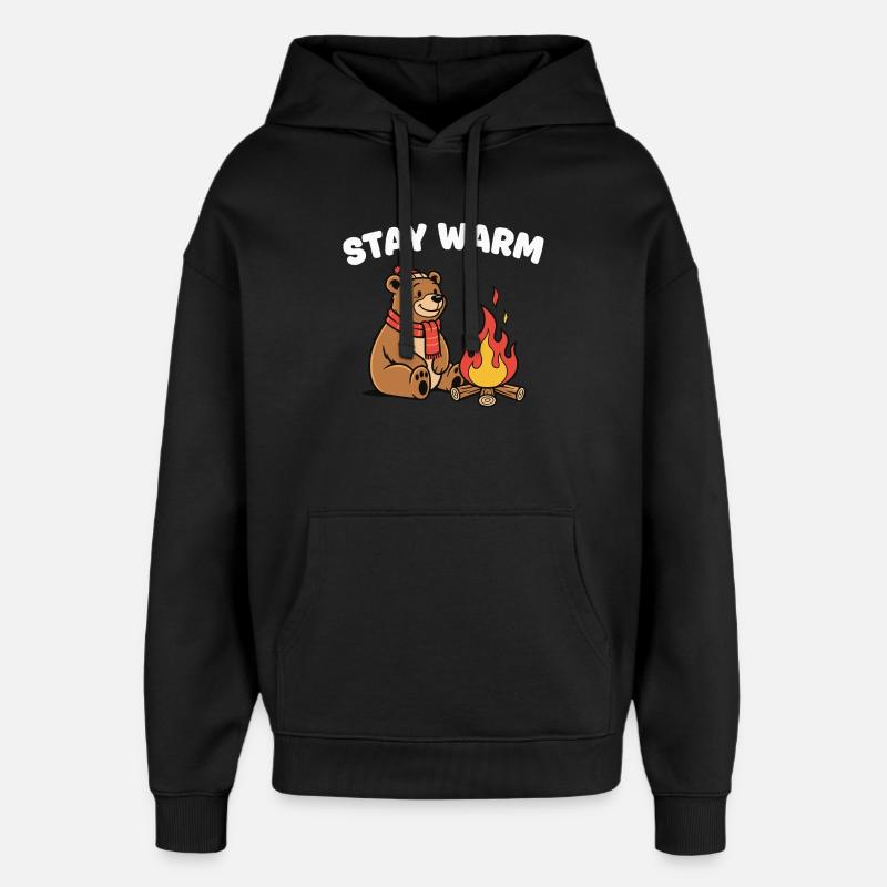 Winterbär am Lagerfeuer - Oversized Unisex Hoodie von Stanley/Stella - Schwarz