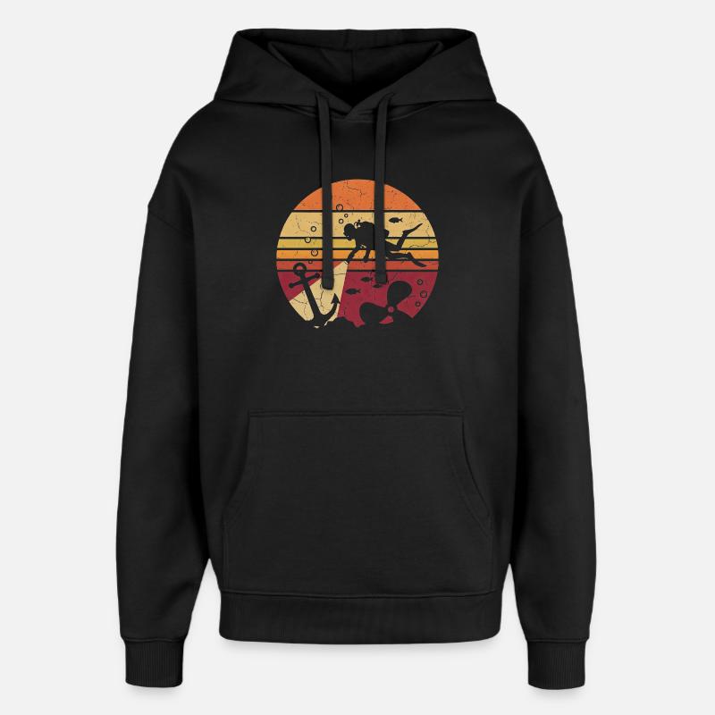 Diver Retro Sunset - Ancre & Naufrage - Sweat à capuche unisexe Stanley/Stella Oversized - noir