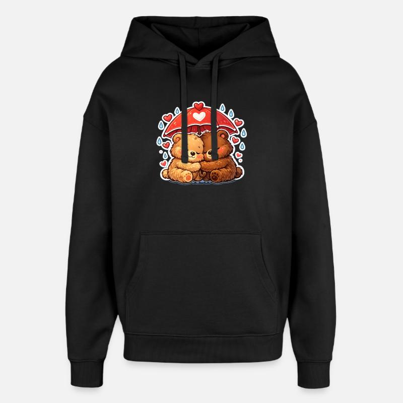 Cuddly bears under heart rain - Oversized Unisex Hoodie by Stanley/Stella - black
