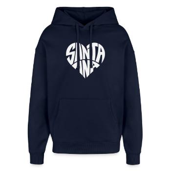 Santa Ana Heart Typo - Oversized Unisex Hoodie by Stanley/Stella - navy - Front - AI Model Female 172 light (172cm) & AI Model Male 185 light (185cm)